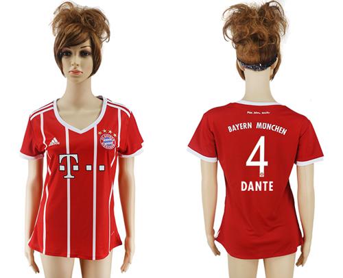 Women's Bayern Munchen #4 Dante Home Soccer Club Jersey - Click Image to Close